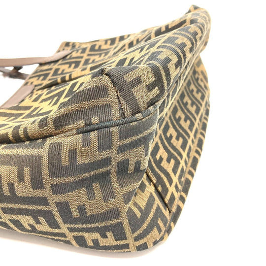 FENDI Tote Bag 8BH268 Leather / canvas Brown Zucca FF pattern Shoulder Women Used Authentic