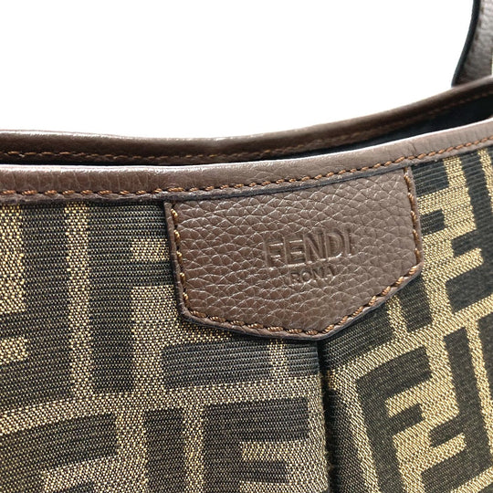 FENDI Tote Bag 8BH268 Leather / canvas Brown Zucca FF pattern Shoulder Women Used Authentic