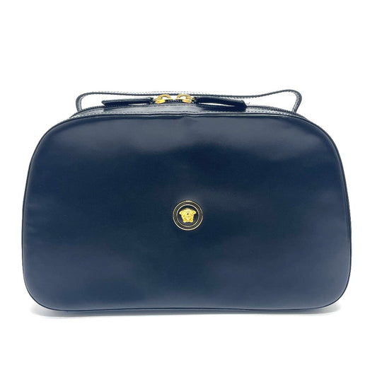 VERSACE Handbag leather Black x Gold Metal Medusa logo unisex(Unisex) Used Authentic