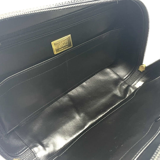 VERSACE Handbag leather Black x Gold Metal Medusa logo unisex(Unisex) Used Authentic