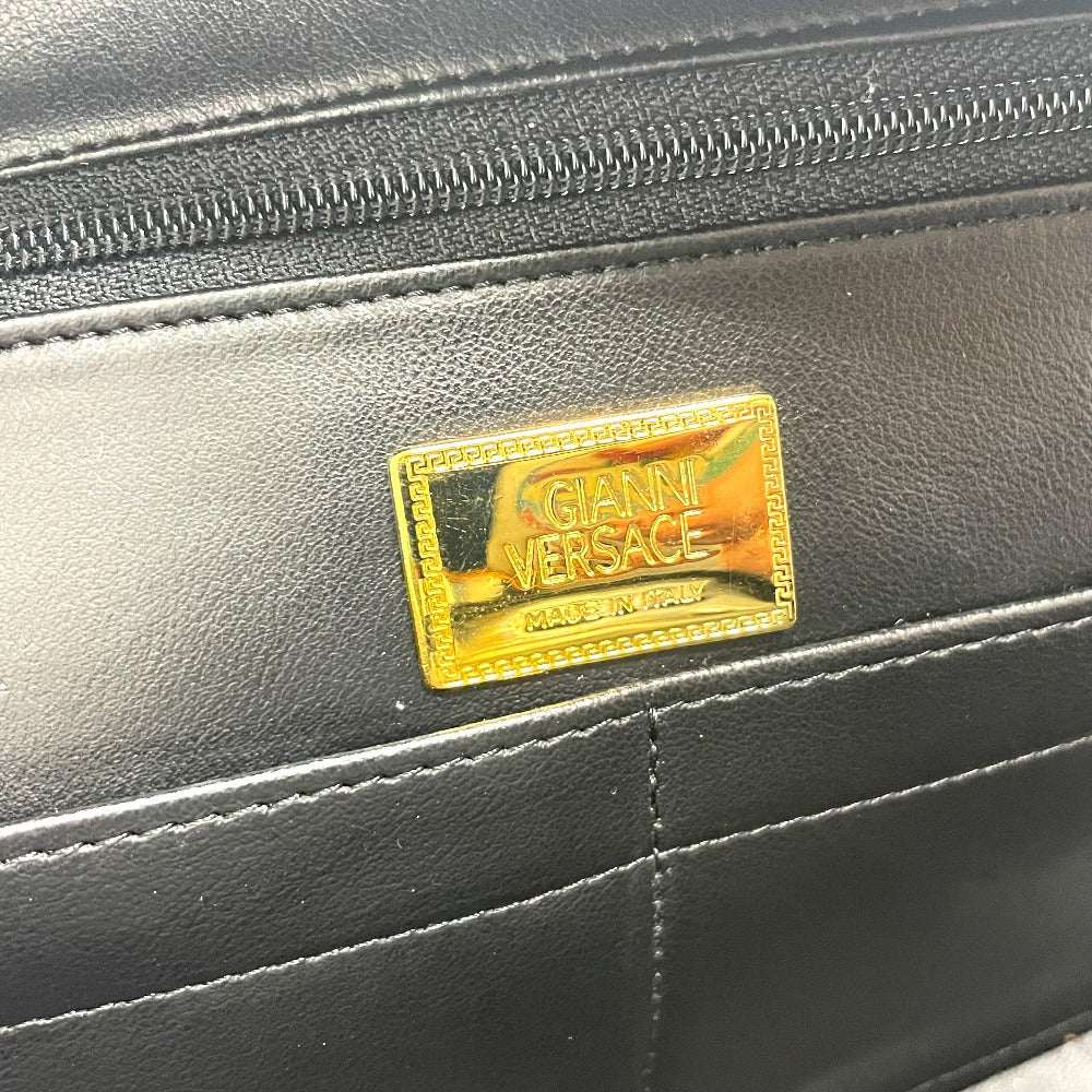 VERSACE Handbag leather Black x Gold Metal Medusa logo unisex(Unisex) Used Authentic