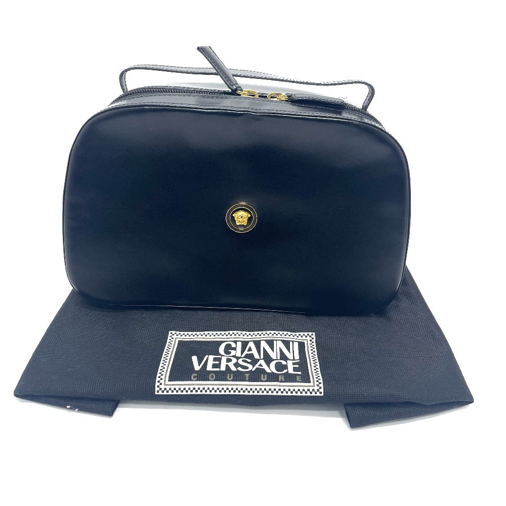 VERSACE Handbag leather Black x Gold Metal Medusa logo unisex(Unisex) Used Authentic