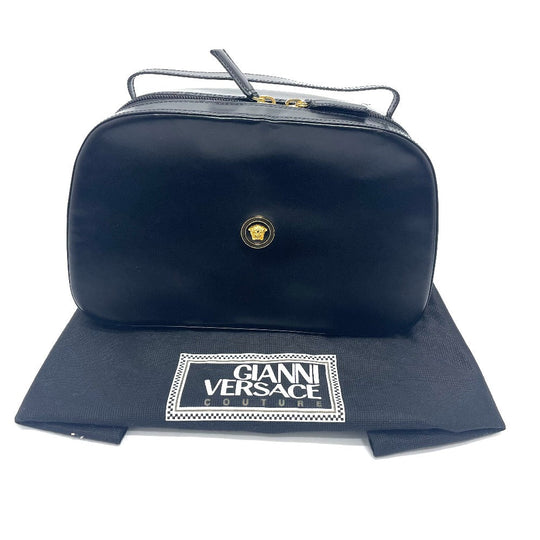 VERSACE Handbag leather Black x Gold Metal Medusa logo unisex(Unisex) Used Authentic