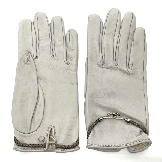 HERMES Glove leather gray Jumbo hook motif Women Women Used Authentic