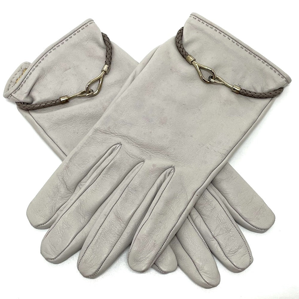 HERMES Glove leather gray Jumbo hook motif Women Women Used Authentic
