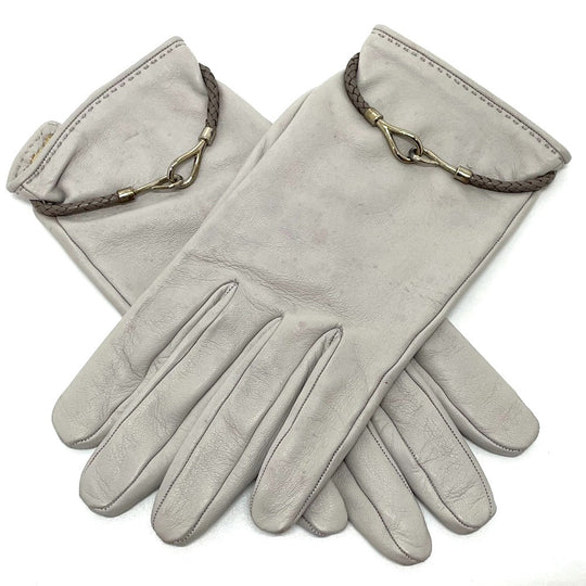 HERMES Glove leather gray Jumbo hook motif Women Women Used Authentic