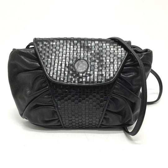FENDI Shoulder Bag leather black Quilting Gathered