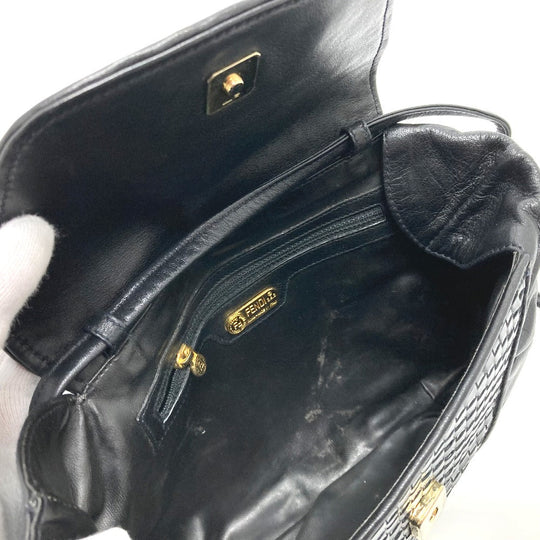 FENDI Shoulder Bag leather black Quilting Gathered