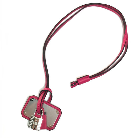 HERMES Necklace Vaux Swift Pink type Pendant Okelley GM Women Used Authentic