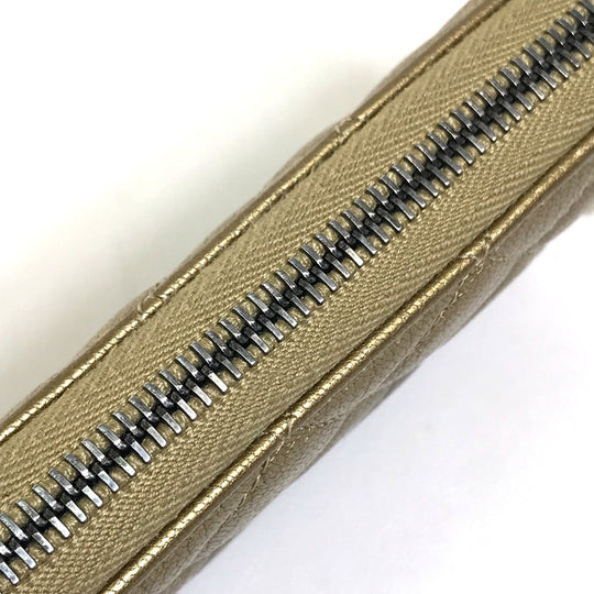 CHANEL Long Wallet Purse lambskin Gold x Brown Gradation Matrasse Women Used Authentic