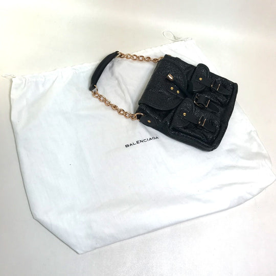 BALENCIAGA Handbag 128520 Embossed leather black One handle Chain Women Used Authentic
