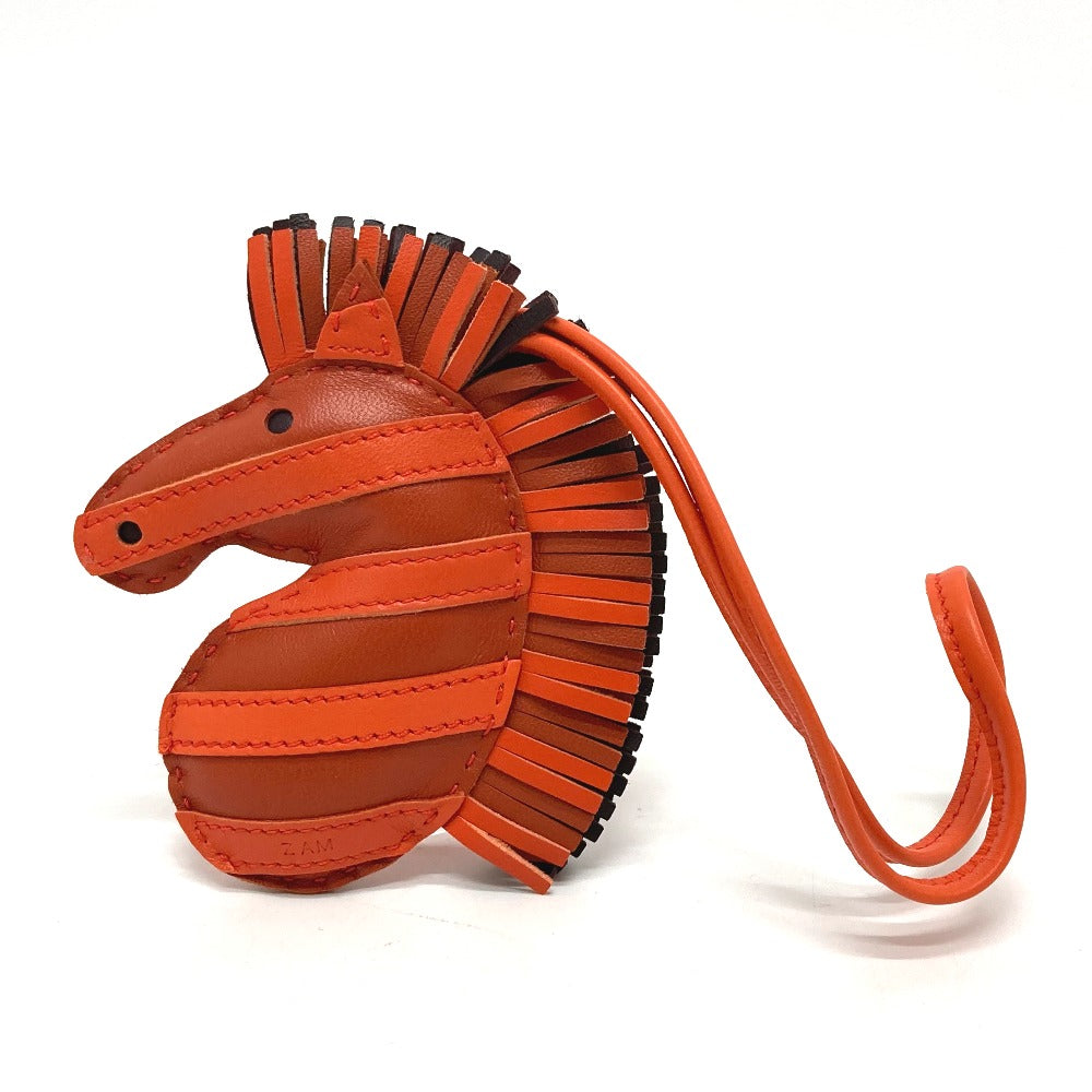 HERMES Bag charm lambskin Orange type zebra Gee Gee Savannah Women Used Authentic