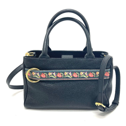 ETRO Handbag leather black Floral 2WAY Shoulder Bag Women Used Authentic