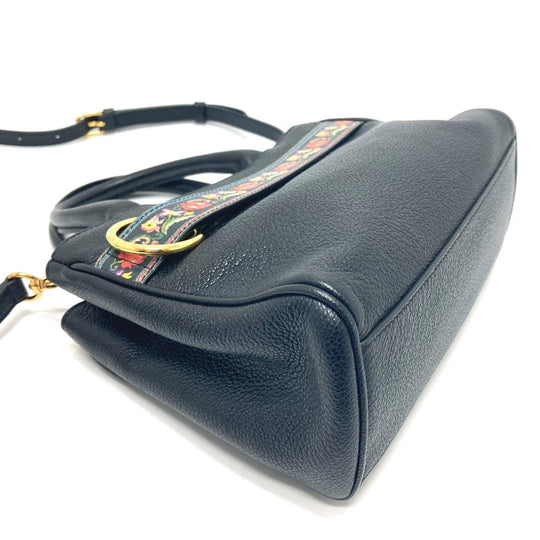 ETRO Handbag leather black Floral 2WAY Shoulder Bag Women Used Authentic