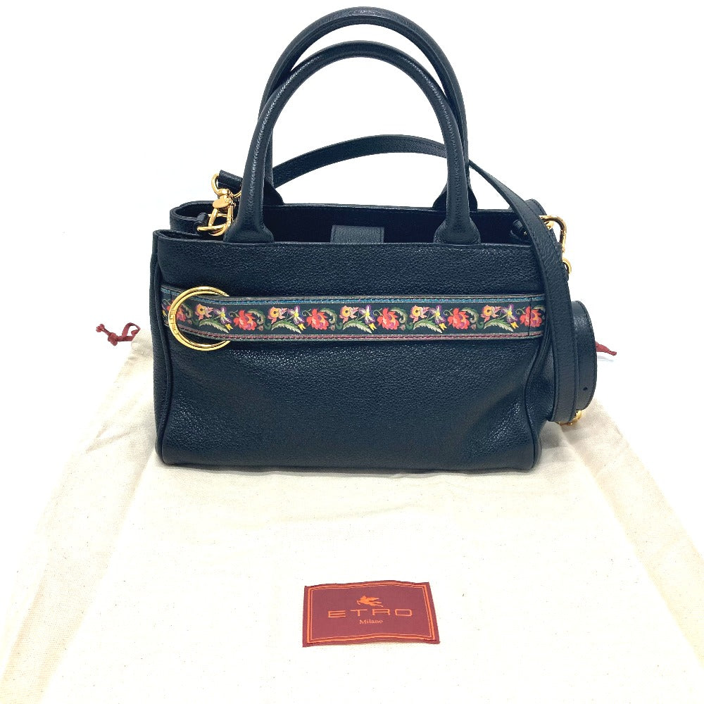 ETRO Handbag leather black Floral 2WAY Shoulder Bag Women Used Authentic