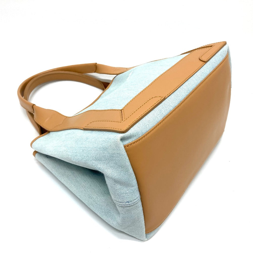 BALENCIAGA Tote Bag 339933 Leather / canvas Light blue Logo print Navy kabas S Women Used Authentic