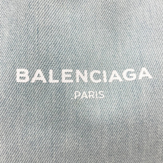 BALENCIAGA Tote Bag 339933 Leather / canvas Light blue Logo print Navy kabas S Women Used Authentic