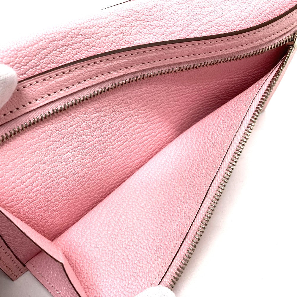 HERMES Long Wallet Purse Chevre Misol pink HMetal Beansufla Women Used Authentic