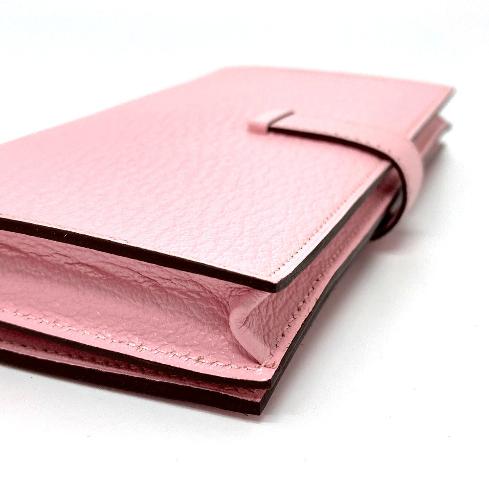 HERMES Long Wallet Purse Chevre Misol pink HMetal Beansufla Women Used Authentic