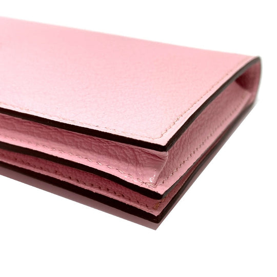 HERMES Long Wallet Purse Chevre Misol pink HMetal Beansufla Women Used Authentic