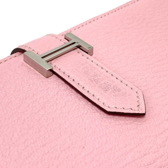 HERMES Long Wallet Purse Chevre Misol pink HMetal Beansufla Women Used Authentic