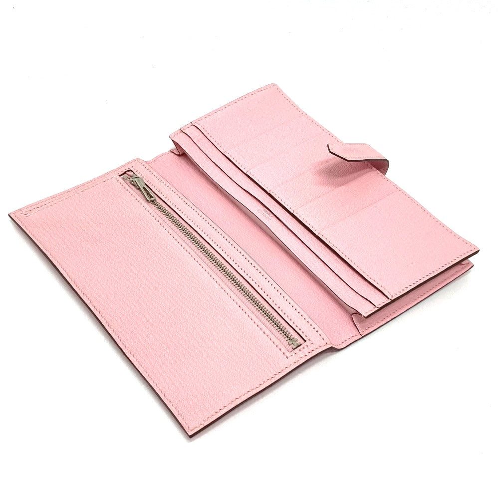 HERMES Long Wallet Purse Chevre Misol pink HMetal Beansufla Women Used Authentic