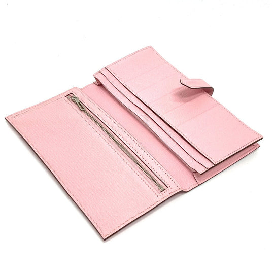 HERMES Long Wallet Purse Chevre Misol pink HMetal Beansufla Women Used Authentic