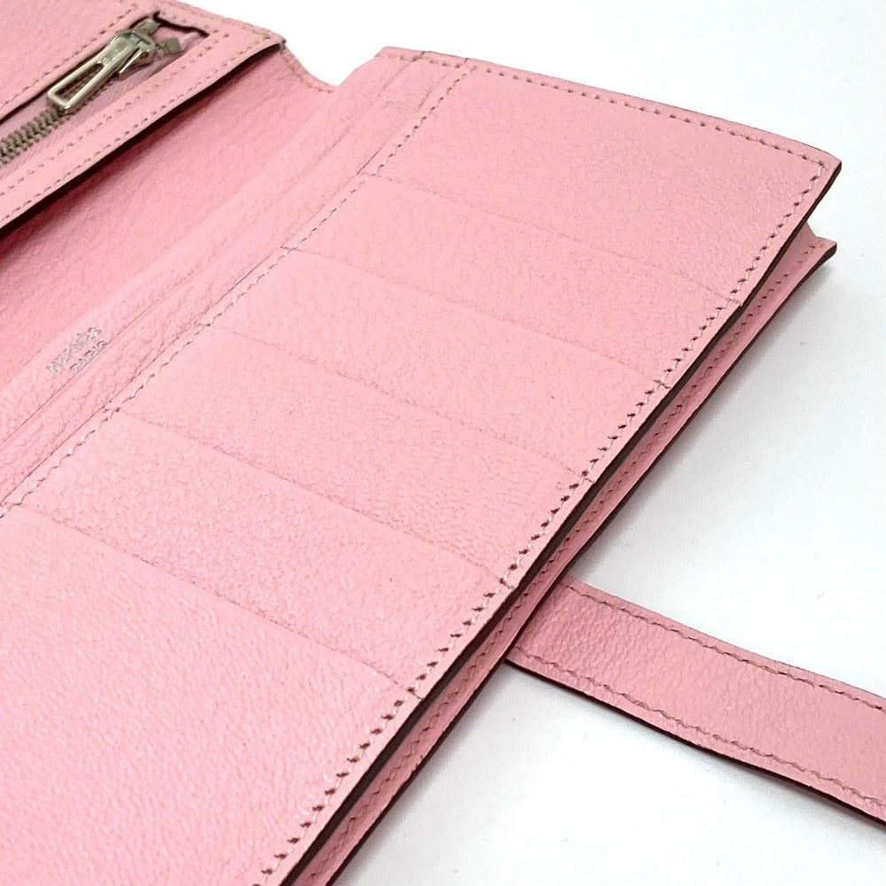 HERMES Long Wallet Purse Chevre Misol pink HMetal Beansufla Women Used Authentic