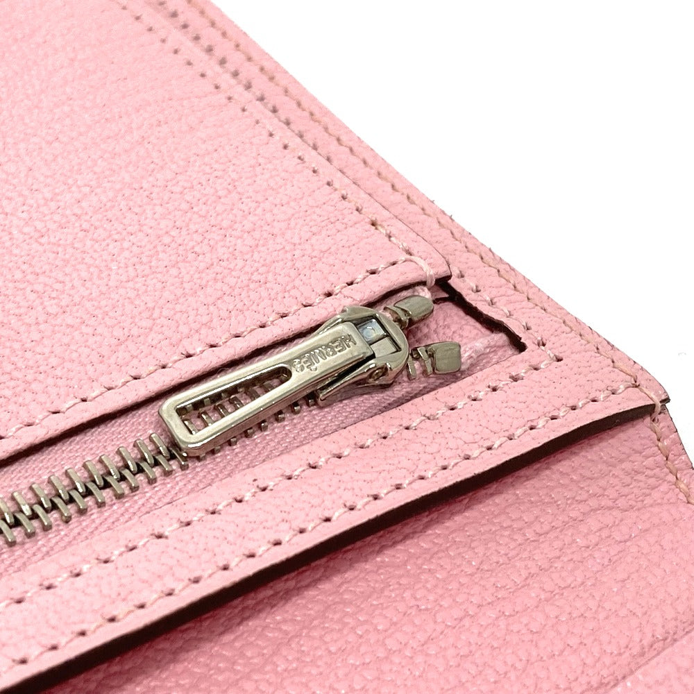 HERMES Long Wallet Purse Chevre Misol pink HMetal Beansufla Women Used Authentic