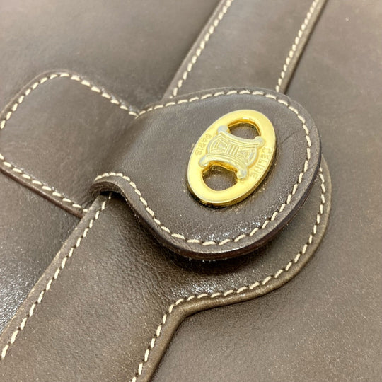 CELINE Shoulder Bag leather Brown logoMetal vintage Women Used Authentic