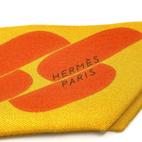 HERMES scarf silk Orange Chain motif Twilly Women Used Authentic