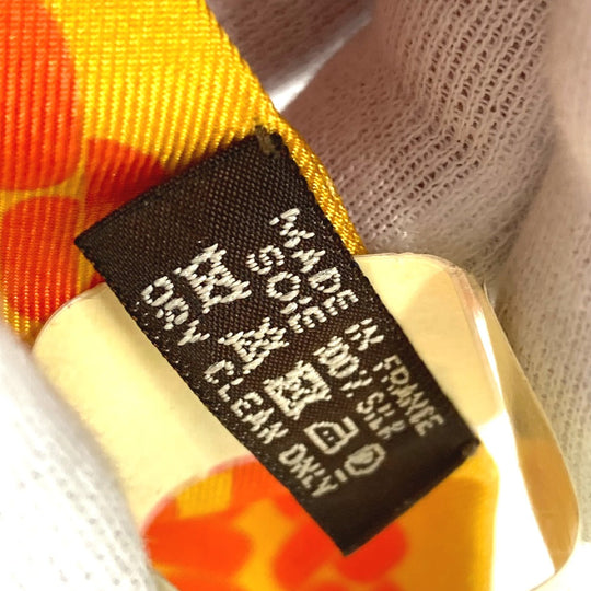 HERMES scarf silk Orange Chain motif Twilly Women Used Authentic