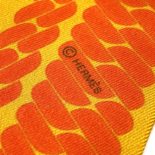 HERMES scarf silk Orange Chain motif Twilly Women Used Authentic