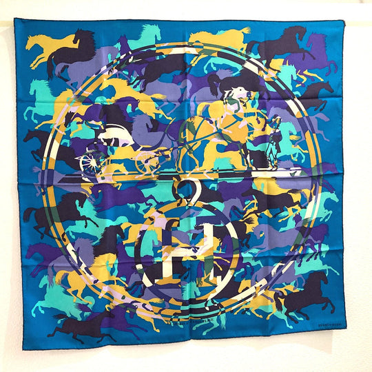 HERMES scarf silk Blue type Carre90 EX LIBRIS EN CAMOUFLAGE EX LIBRIS EN CAMOUFLAGE Women Used Authentic