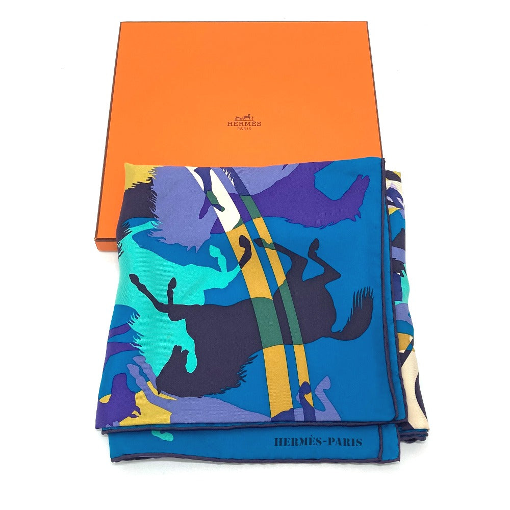 HERMES scarf silk Blue type Carre90 EX LIBRIS EN CAMOUFLAGE EX LIBRIS EN CAMOUFLAGE Women Used Authentic