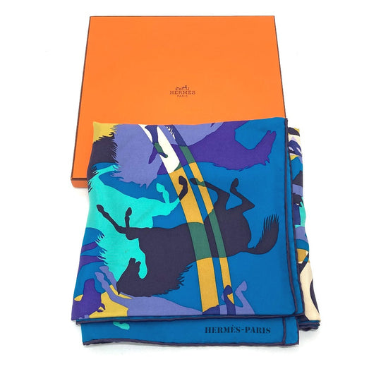 HERMES scarf silk Blue type Carre90 EX LIBRIS EN CAMOUFLAGE EX LIBRIS EN CAMOUFLAGE Women Used Authentic