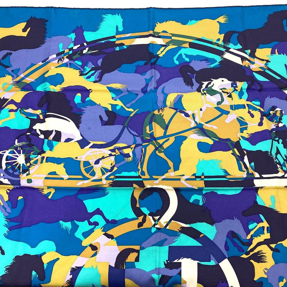 HERMES scarf silk Blue type Carre90 EX LIBRIS EN CAMOUFLAGE EX LIBRIS EN CAMOUFLAGE Women Used Authentic
