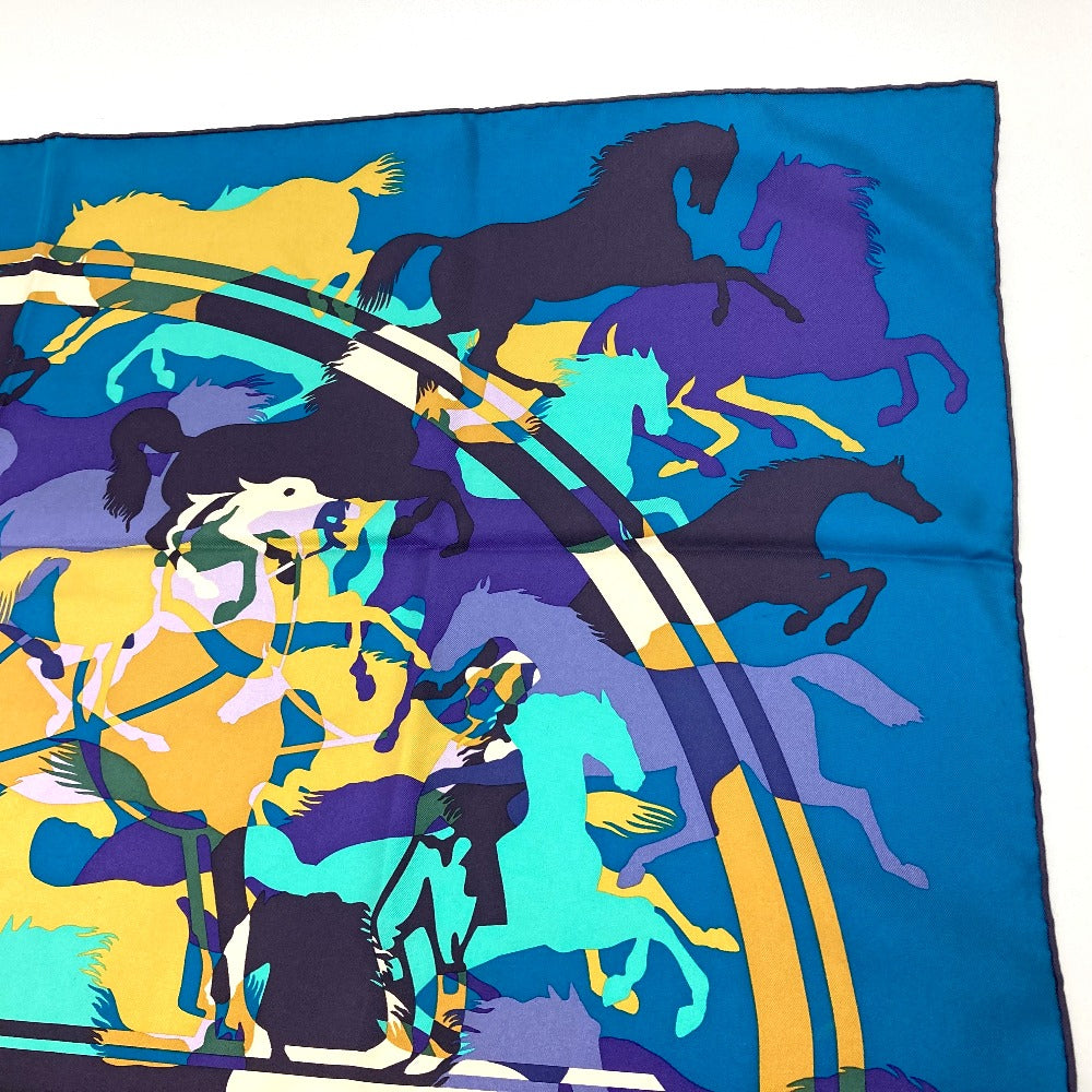 HERMES scarf silk Blue type Carre90 EX LIBRIS EN CAMOUFLAGE EX LIBRIS EN CAMOUFLAGE Women Used Authentic