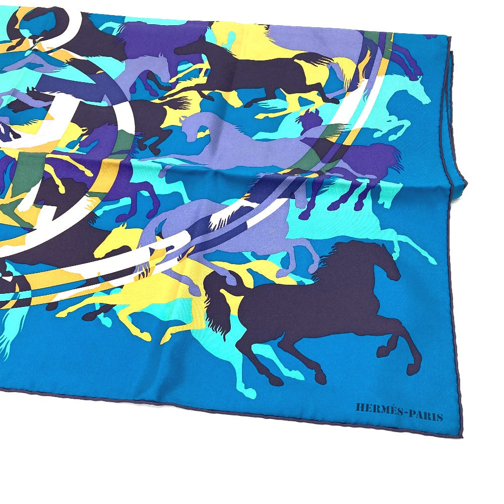 HERMES scarf silk Blue type Carre90 EX LIBRIS EN CAMOUFLAGE EX LIBRIS EN CAMOUFLAGE Women Used Authentic