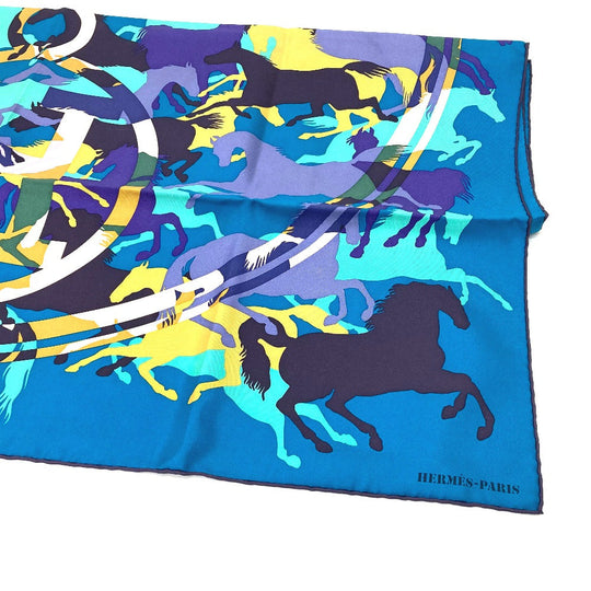 HERMES scarf silk Blue type Carre90 EX LIBRIS EN CAMOUFLAGE EX LIBRIS EN CAMOUFLAGE Women Used Authentic