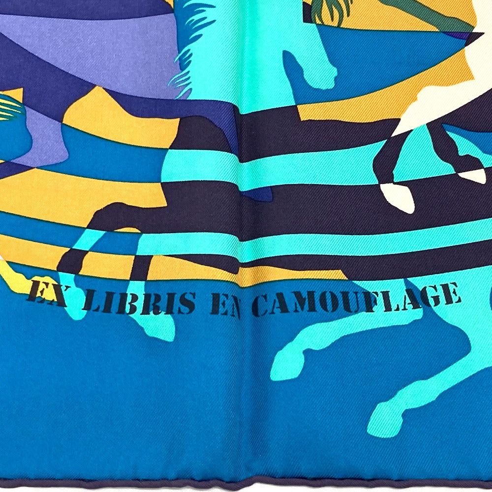 HERMES scarf silk Blue type Carre90 EX LIBRIS EN CAMOUFLAGE EX LIBRIS EN CAMOUFLAGE Women Used Authentic