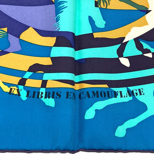 HERMES scarf silk Blue type Carre90 EX LIBRIS EN CAMOUFLAGE EX LIBRIS EN CAMOUFLAGE Women Used Authentic