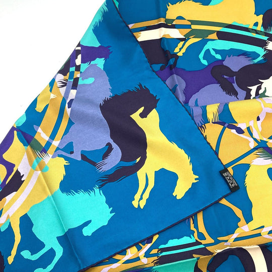 HERMES scarf silk Blue type Carre90 EX LIBRIS EN CAMOUFLAGE EX LIBRIS EN CAMOUFLAGE Women Used Authentic