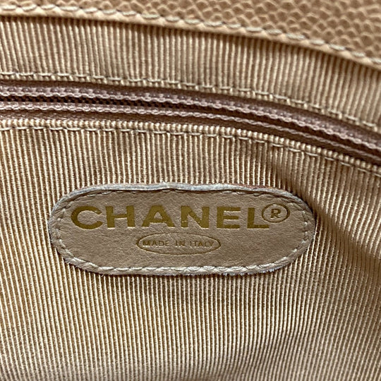 CHANEL Tote Bag Caviar skin beige logo Women Used Authentic