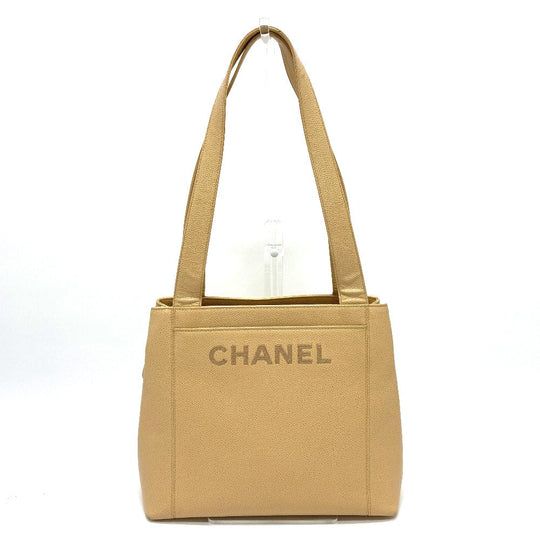 CHANEL Tote Bag Caviar skin beige logo Women Used Authentic