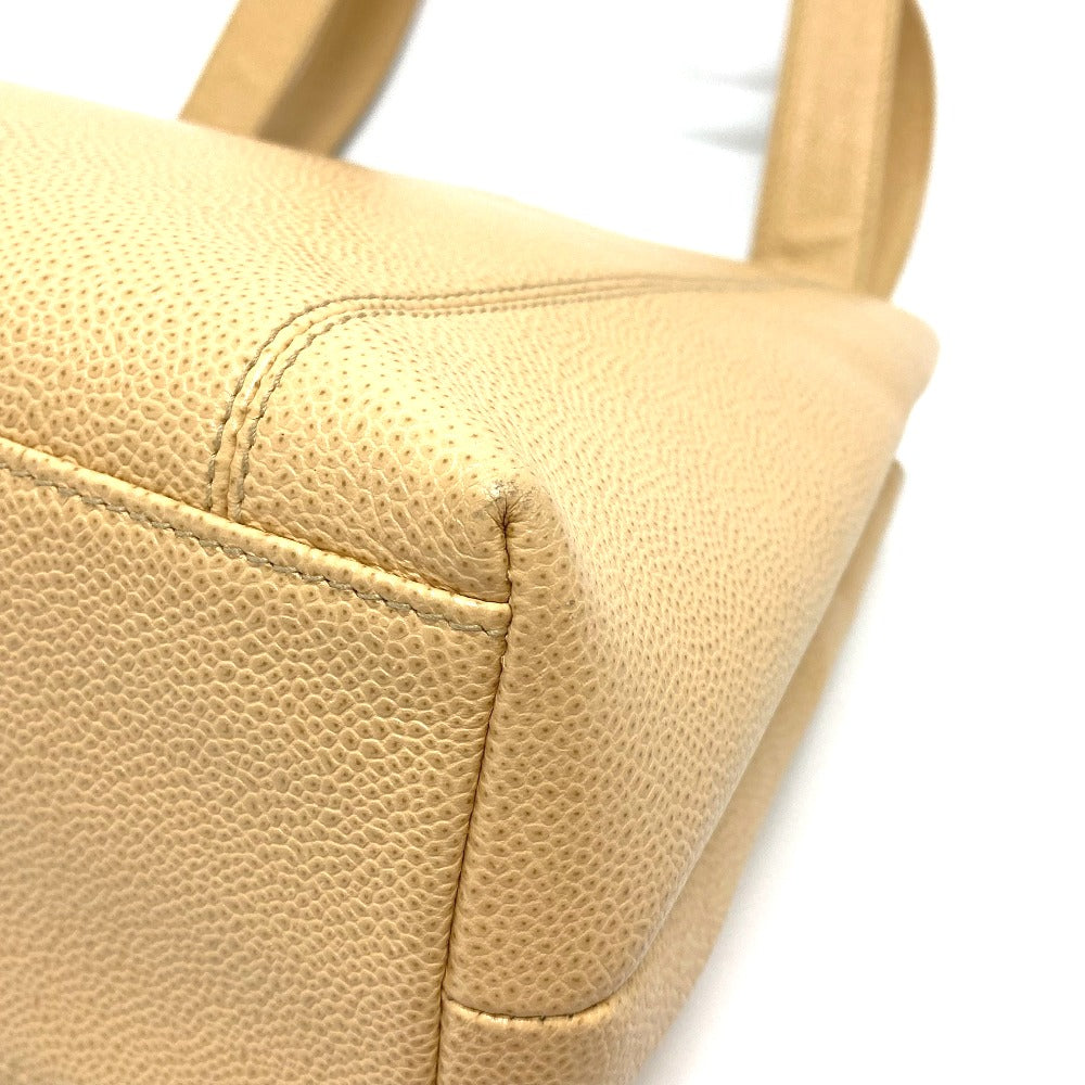 CHANEL Tote Bag Caviar skin beige logo Women Used Authentic