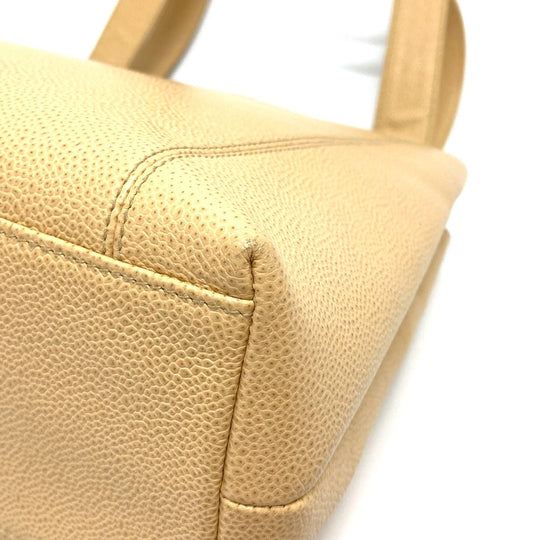 CHANEL Tote Bag Caviar skin beige logo Women Used Authentic