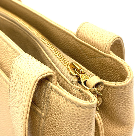 CHANEL Tote Bag Caviar skin beige logo Women Used Authentic
