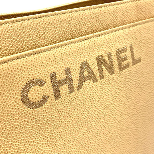 CHANEL Tote Bag Caviar skin beige logo Women Used Authentic