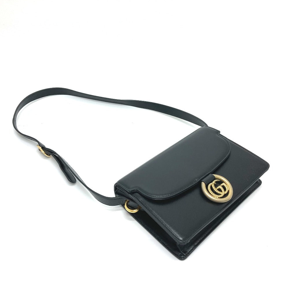 GUCCI Shoulder Bag 589474 Calf leather black GG Marmont flap Women Used Authentic